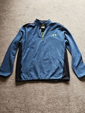 Mens Under Armour Blue Heather Quarter-Zip Pullover with Yellow Accents 2xl